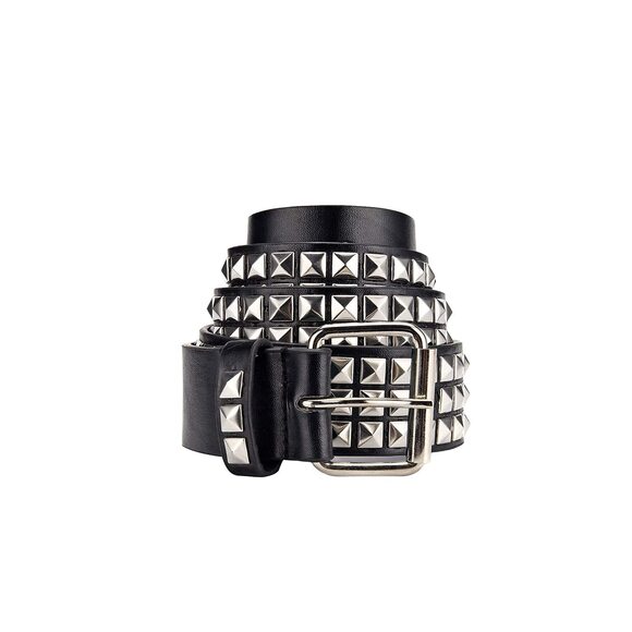 Black Studded Belt Punk Rock Rivet Grommet Belt Threads Belt With Bright Metal💟 - Picture 8 of 9